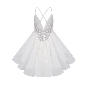Aurohaya Quincie white shirred flounced mini dress