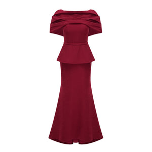 Aurohaya Lauren Red Ruched Shawl Detail Maxi Dress