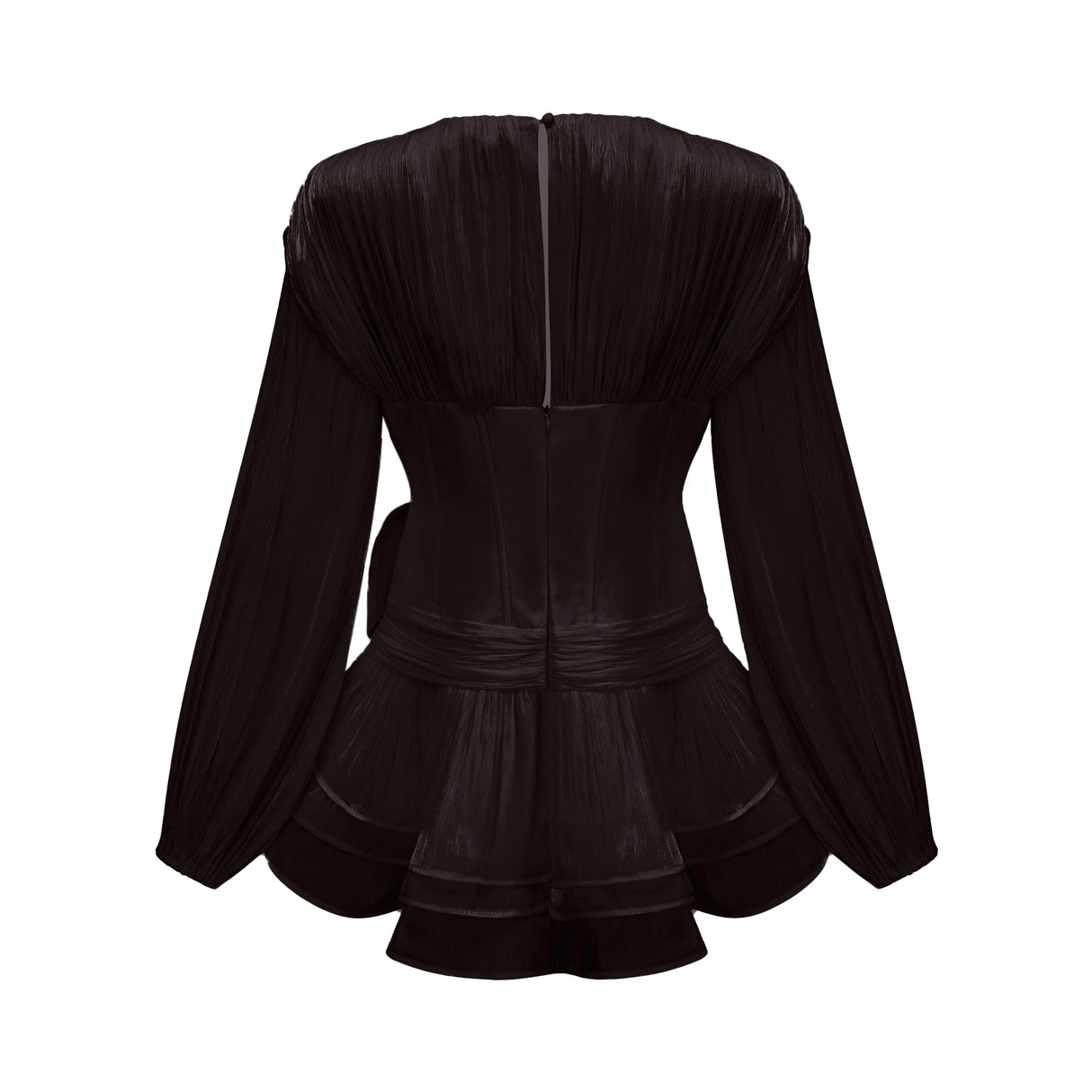 Aurohaya Rosier Black Fully Pleated Cinched Mini Dress