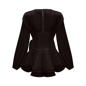 Aurohaya Rosier Black Fully Pleated Cinched Mini Dress