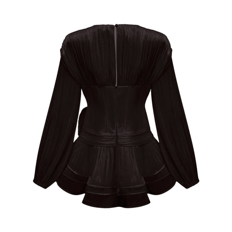 Aurohaya Rosier Black Fully Pleated Cinched Mini Dress