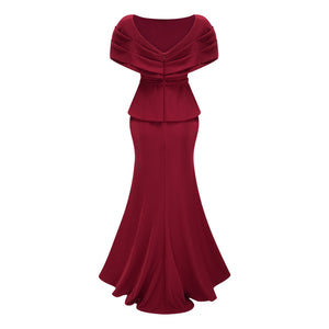 Aurohaya Lauren Red Ruched Shawl Detail Maxi Dress