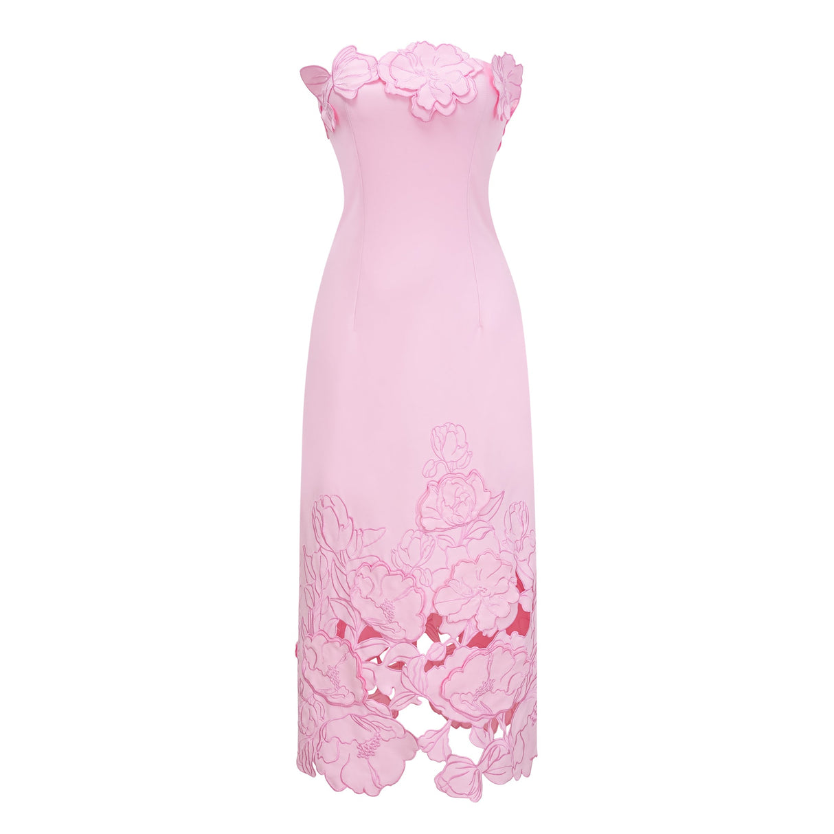 Aurohaya Inga Pink Strapless Floral Embroidered Maxi Dress