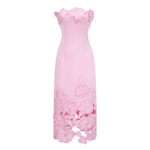 Aurohaya Inga Pink Strapless Floral Embroidered Maxi Dress
