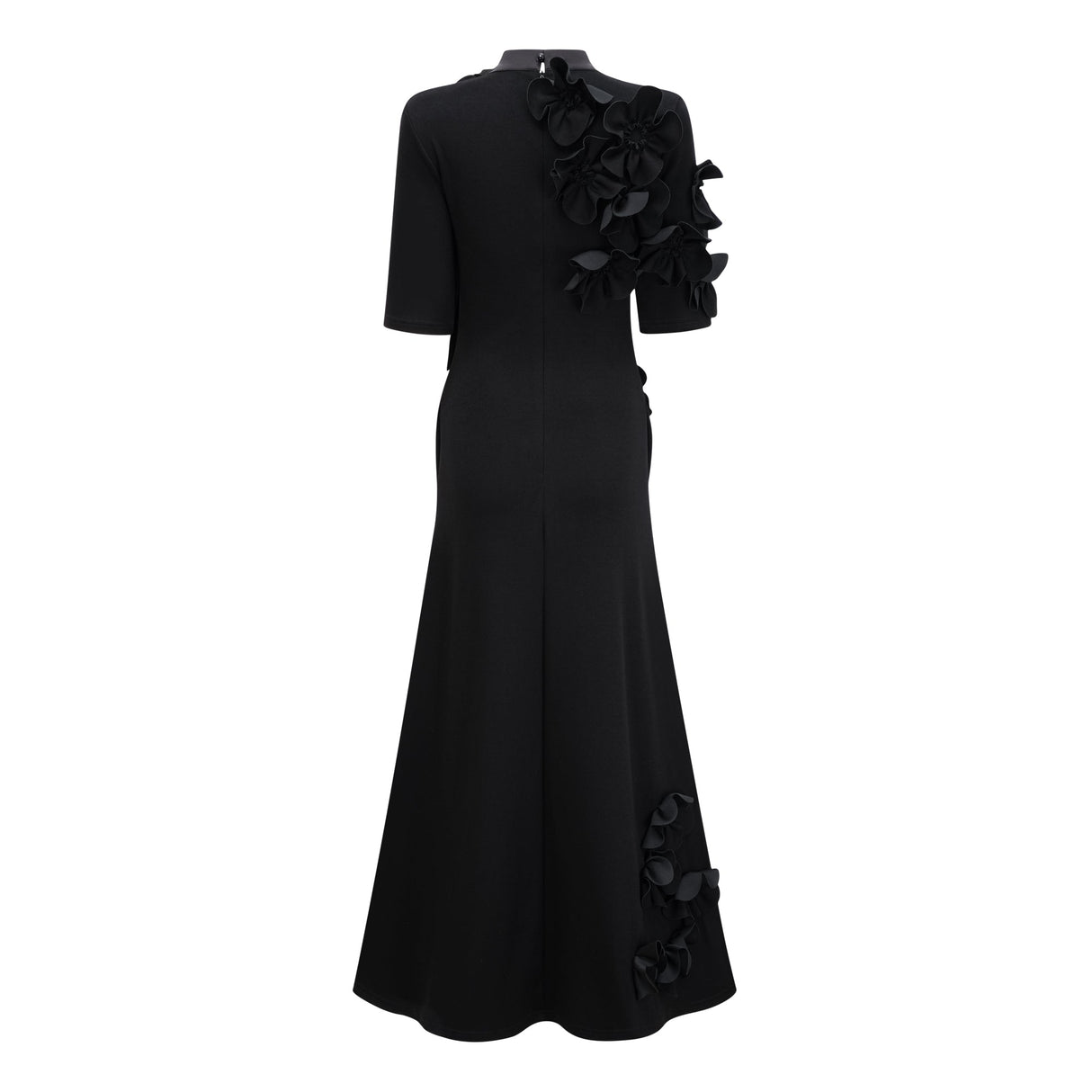 Aurohaya Isidora Black Bowknot Floral Appliqué Maxi Dress