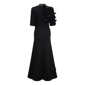 Aurohaya Isidora Black Bowknot Floral Appliqué Maxi Dress