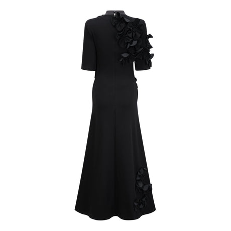Aurohaya Isidora Black Bowknot Floral Appliqué Maxi Dress