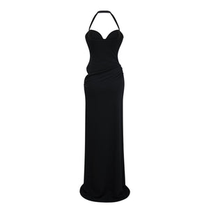 Aurohaya Kaelin Black Halterneck Cut Out  Maxi Dress