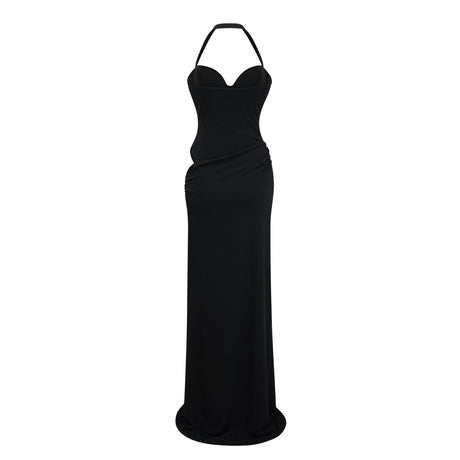 Aurohaya Kaelin Black Halterneck Cut Out  Maxi Dress
