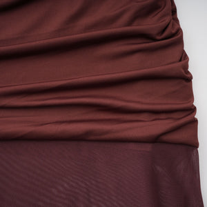 Aurohaya Seren Brown Ruched Tulle Panel Maxi Dress