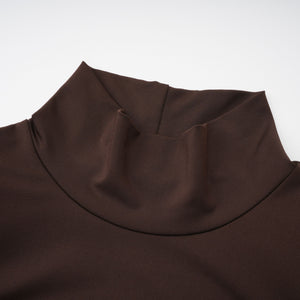 Aurohaya Neve Brown High Neck Twist Knot Maxi Dress