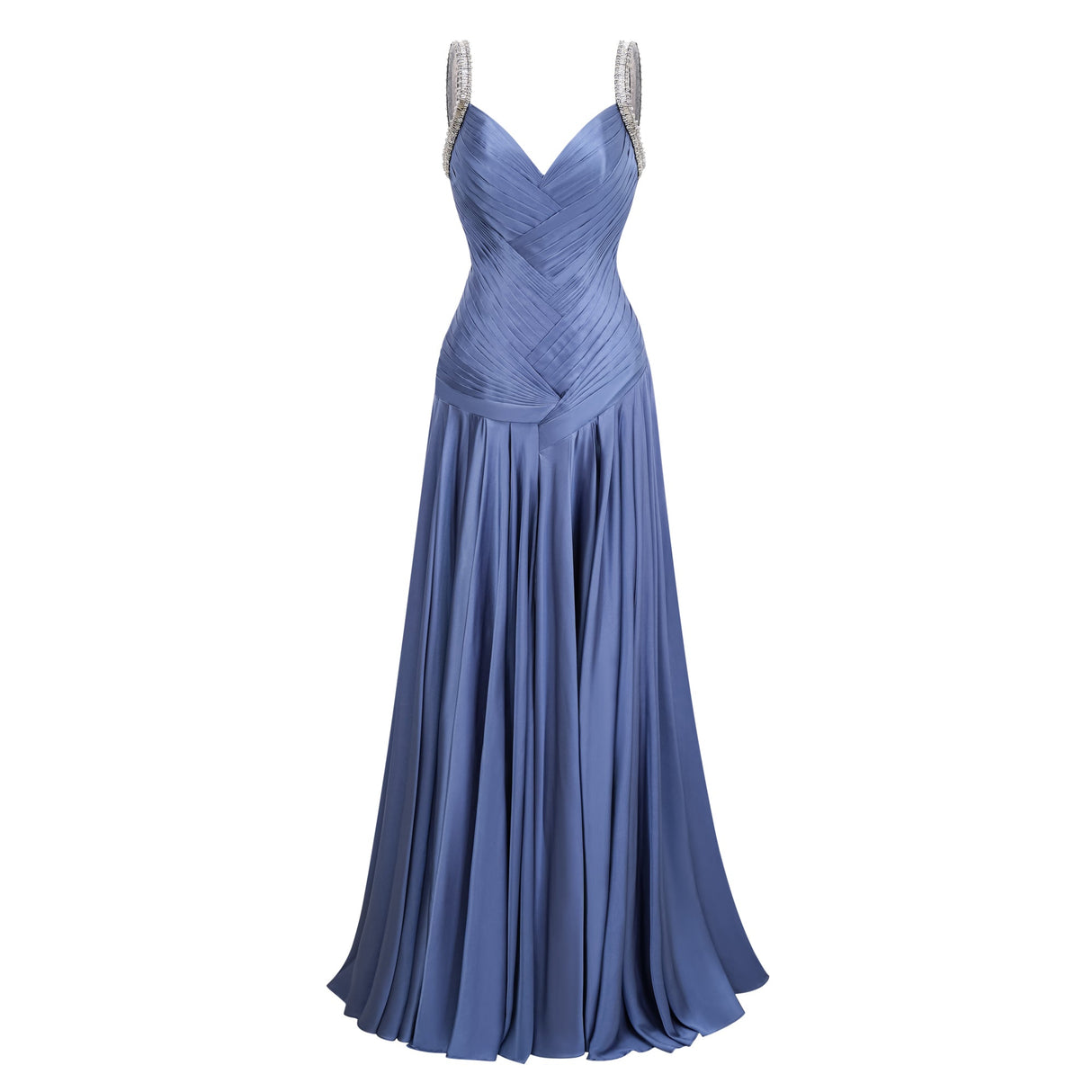 Aurohaya Angelína Blue Diagonal Pleated Gathered Maxi Gown