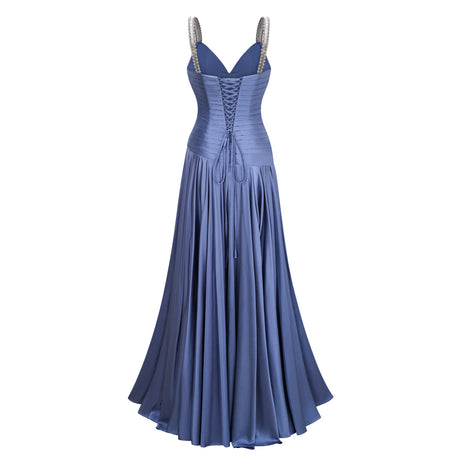 Aurohaya Angelína Blue Diagonal Pleated Gathered Maxi Gown