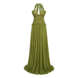 Aurohaya Isaline Emerald Corset Maxi Dress