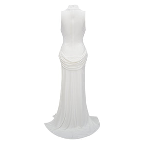 Aurohaya Mystérieuse White Turtleneck Draped Maxi Dress