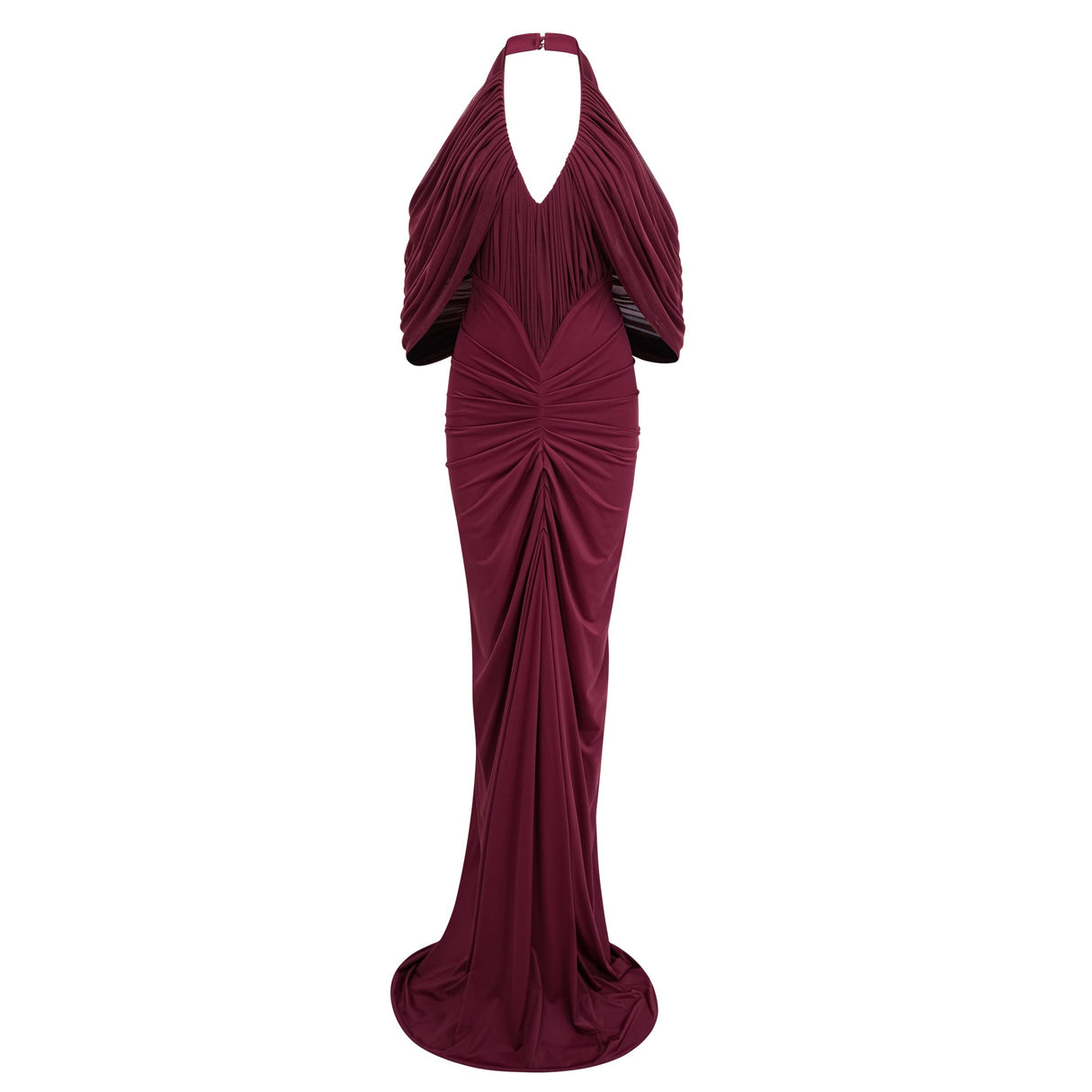 Aurohaya Eléa Red Cold Shoulder Draped Maxi Dress