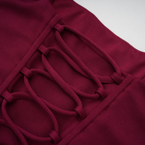 Aurohaya Paulette Red Embellished Ruched Bodycon Mini Dress