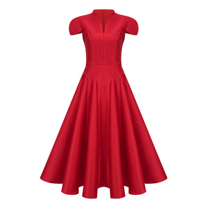 Aurohaya Aventin Red Godet Design Midi Dress
