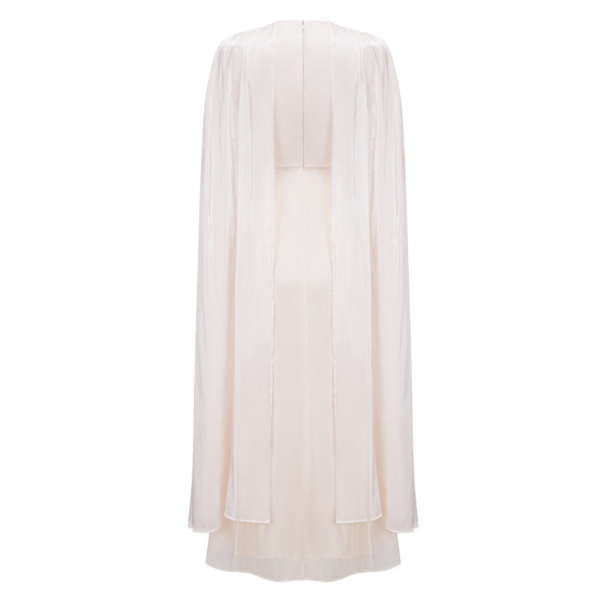 Aurohaya Hege Cream Glossy Ruched Cape Maxi Dress