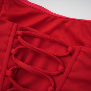 Aurohaya Berit Red Scarf Off Shoulder Ruched Maxi Dress