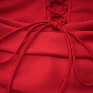 Aurohaya Berit Red Scarf Off Shoulder Ruched Maxi Dress