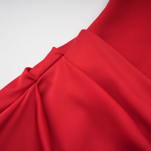 Aurohaya Berit Red Scarf Off Shoulder Ruched Maxi Dress