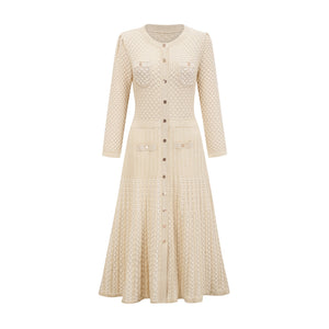 Aurohaya Élodie knitted long-sleeve midi dress in Neutrals