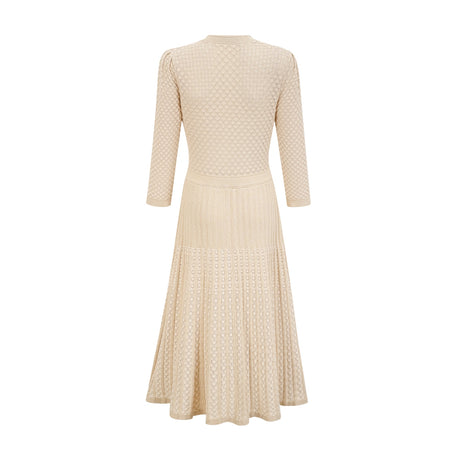 Aurohaya Élodie knitted long-sleeve midi dress in Neutrals