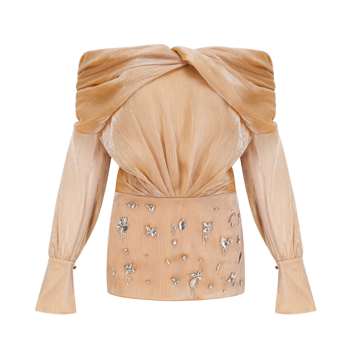 Aurohaya Adelina gold crystal-embellished panelled mini dress