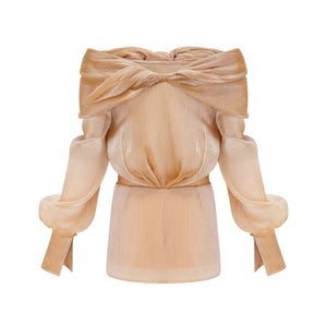 Aurohaya Adelina gold crystal-embellished panelled mini dress