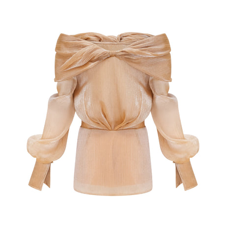 Aurohaya Adelina gold crystal-embellished panelled mini dress