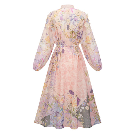 Aurohaya Delphine Pink Floral Print Maxi Dress