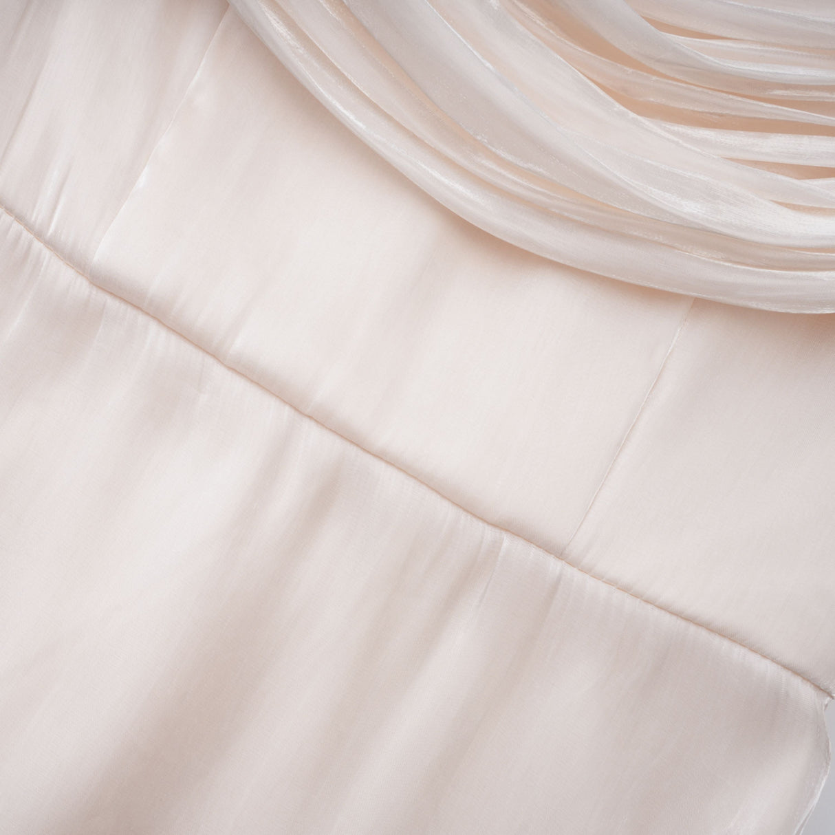 Aurohaya Hege Cream Glossy Ruched Cape Maxi Dress