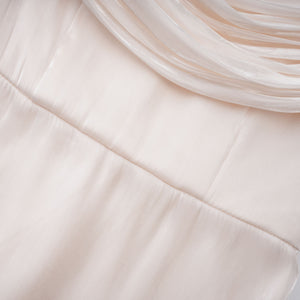 Aurohaya Hege Cream Glossy Ruched Cape Maxi Dress