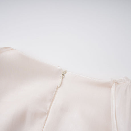 Aurohaya Hege Cream Glossy Ruched Cape Maxi Dress