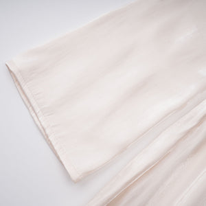Aurohaya Hege Cream Glossy Ruched Cape Maxi Dress