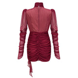 Théa Burgundy Asymmetrical Ruched Mini Dress