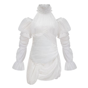 Aurohaya Déotille White Asymmetrical Ruched Mini Dress