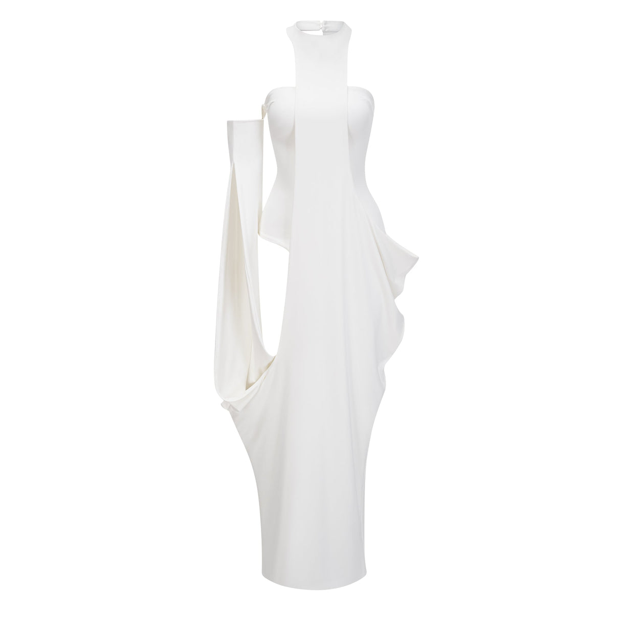 Aurohaya Elowen White Halter Neck Draped Maxi Dress