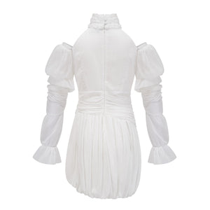 Aurohaya Déotille White Asymmetrical Ruched Mini Dress