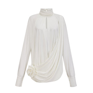 Aurohaya Maeva faux-flower ruched mini dress in White