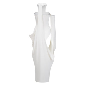 Aurohaya Elowen White Halter Neck Draped Maxi Dress