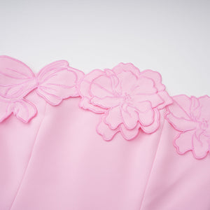 Aurohaya Inga Pink Strapless Floral Embroidered Maxi Dress