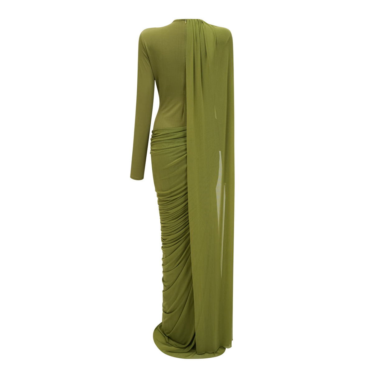 Aurohaya Emilia Green Asymmetrical Ribbon Draped Maxi Dress
