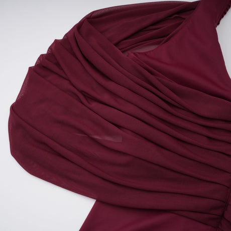 Aurohaya Eléa Red Cold Shoulder Draped Maxi Dress