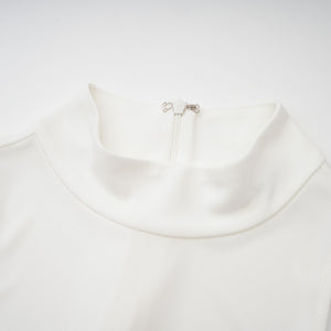 Aurohaya Mystérieuse White Turtleneck Draped Maxi Dress