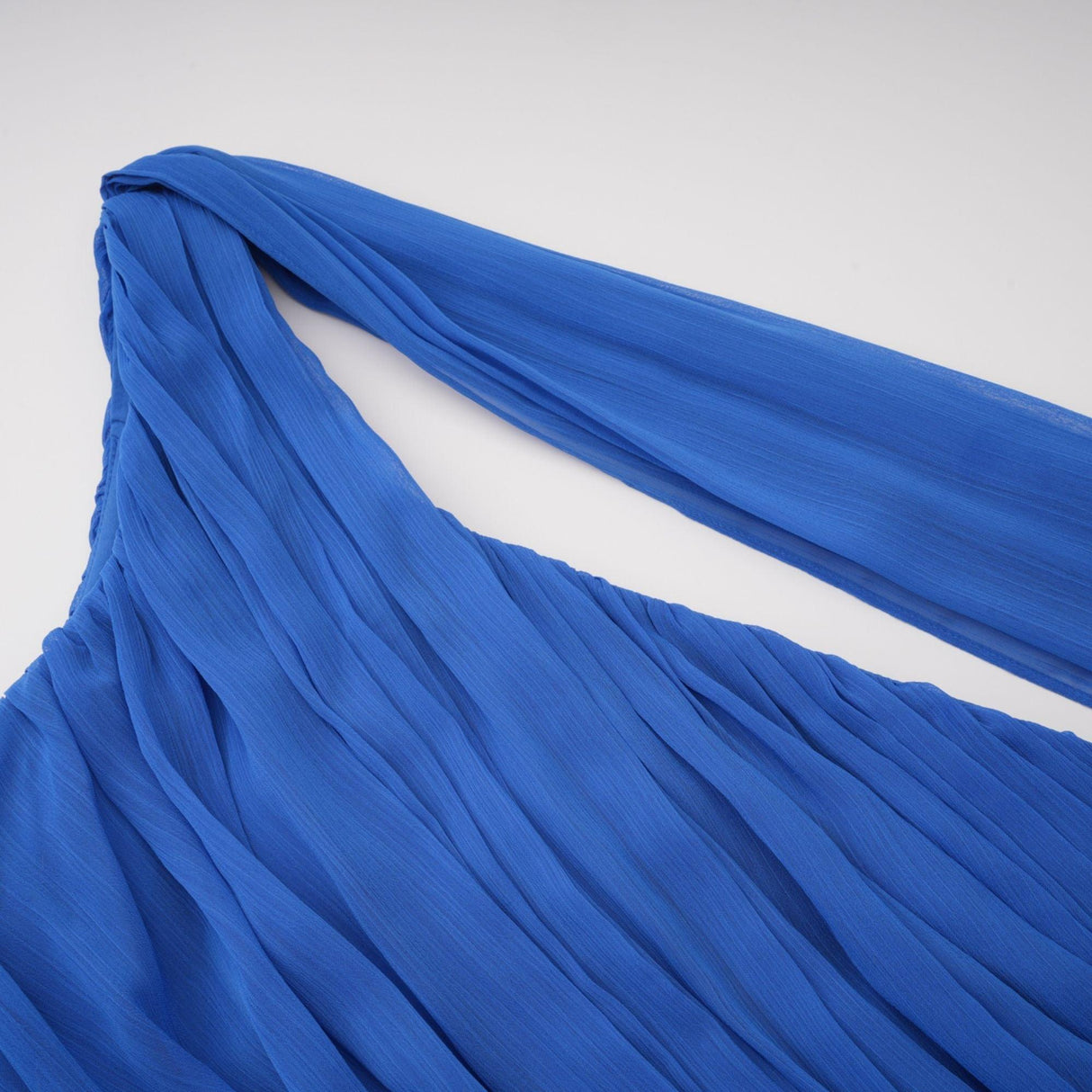 Aurohaya Faustine Blue Cape Design Ruched Maxi Dress
