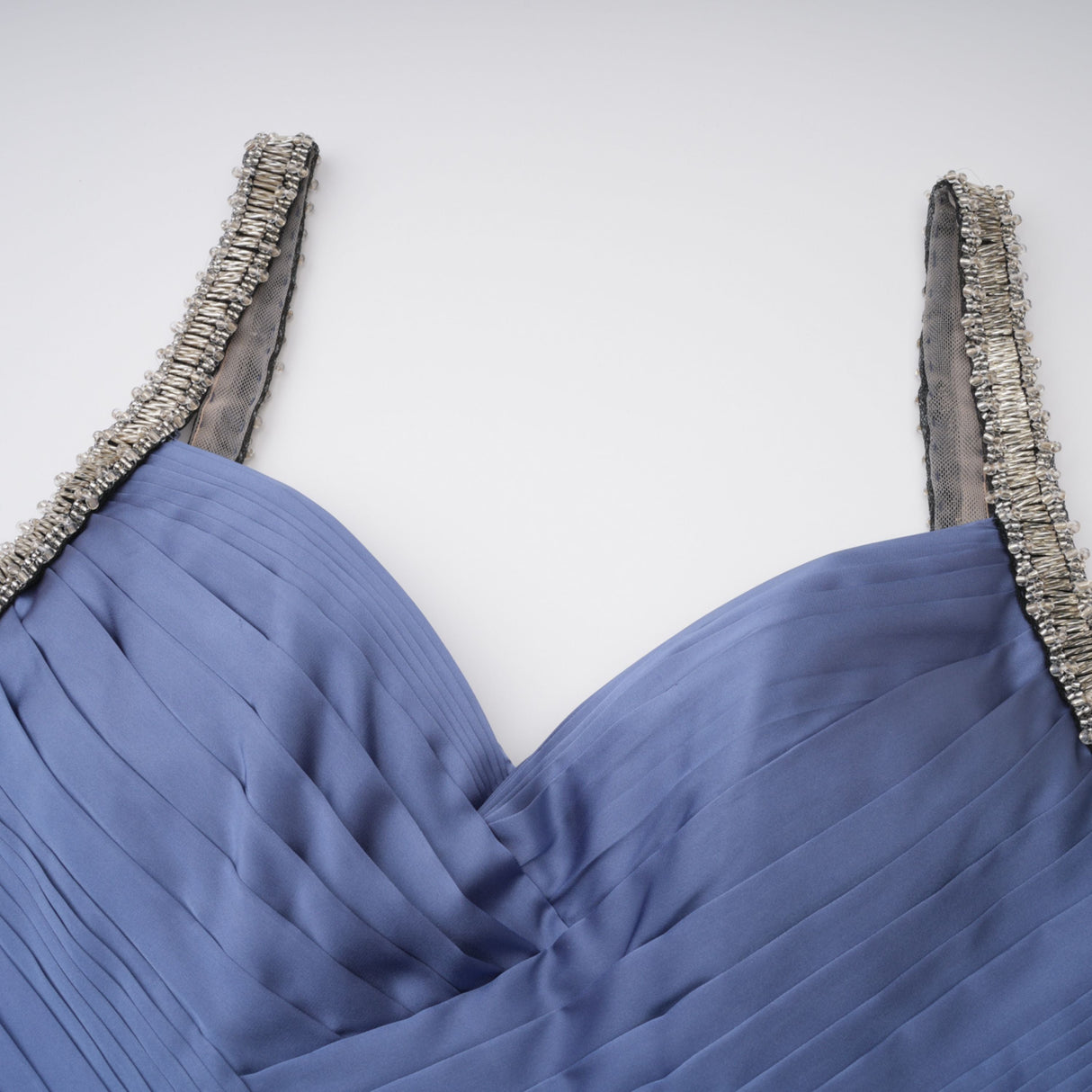 Aurohaya Angelína Blue Diagonal Pleated Gathered Maxi Gown