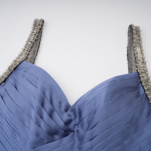 Aurohaya Angelína Blue Diagonal Pleated Gathered Maxi Gown