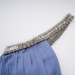Aurohaya Angelína Blue Diagonal Pleated Gathered Maxi Gown